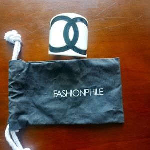 Authentic CHANEL CC Logo Cuff Resin Bracelet White